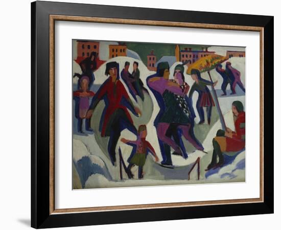 Ice Skating Rink with Skaters; Eisbahn Mit Schlittschuhlaeufern-Ernst Ludwig Kirchner-Framed Giclee Print