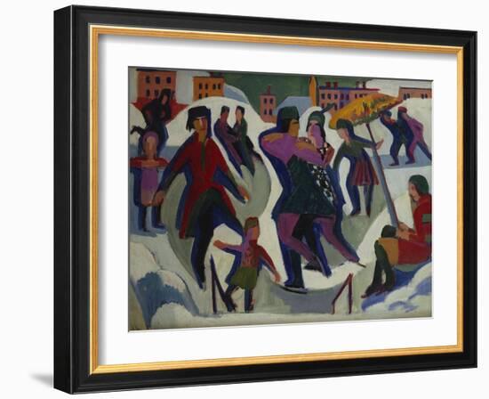 Ice Skating Rink with Skaters; Eisbahn Mit Schlittschuhlaeufern-Ernst Ludwig Kirchner-Framed Giclee Print