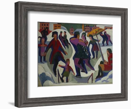 Ice Skating Rink with Skaters; Eisbahn Mit Schlittschuhlaeufern-Ernst Ludwig Kirchner-Framed Giclee Print