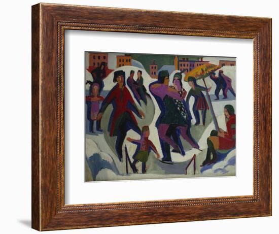 Ice Skating Rink with Skaters; Eisbahn Mit Schlittschuhlaeufern-Ernst Ludwig Kirchner-Framed Giclee Print