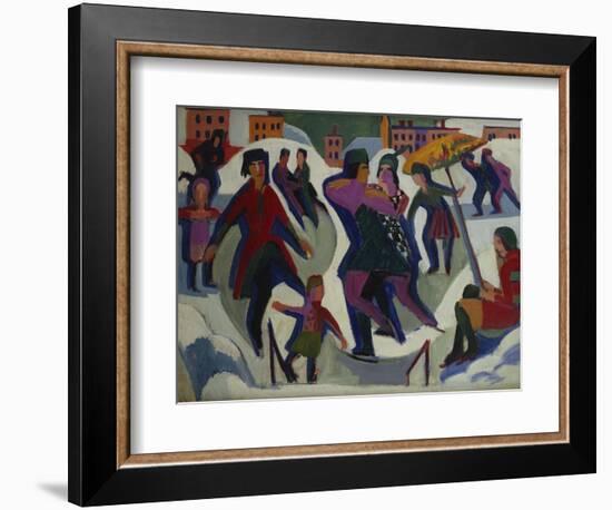 Ice Skating Rink with Skaters; Eisbahn Mit Schlittschuhlaeufern-Ernst Ludwig Kirchner-Framed Giclee Print