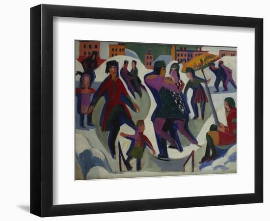 Ice Skating Rink with Skaters; Eisbahn Mit Schlittschuhlaeufern-Ernst Ludwig Kirchner-Framed Giclee Print