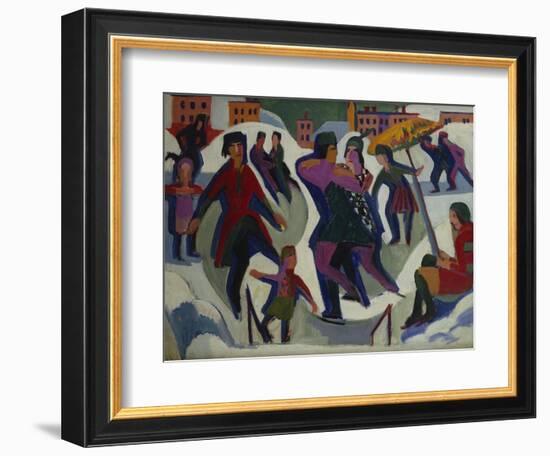 Ice Skating Rink with Skaters; Eisbahn Mit Schlittschuhlaeufern-Ernst Ludwig Kirchner-Framed Giclee Print