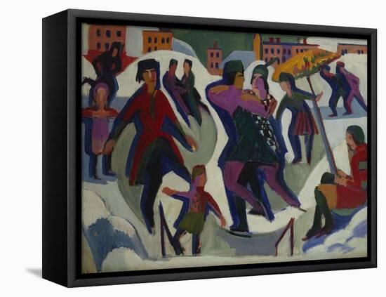 Ice Skating Rink with Skaters; Eisbahn Mit Schlittschuhlaeufern-Ernst Ludwig Kirchner-Framed Premier Image Canvas