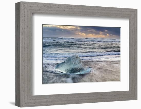 Iceberg from melting glacier on black sand beach near Jokulsarlon glacier lagoon-Ed Hasler-Framed Photographic Print