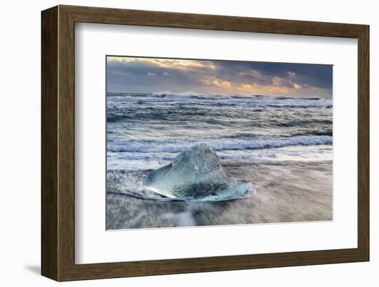 Iceberg from melting glacier on black sand beach near Jokulsarlon glacier lagoon-Ed Hasler-Framed Photographic Print