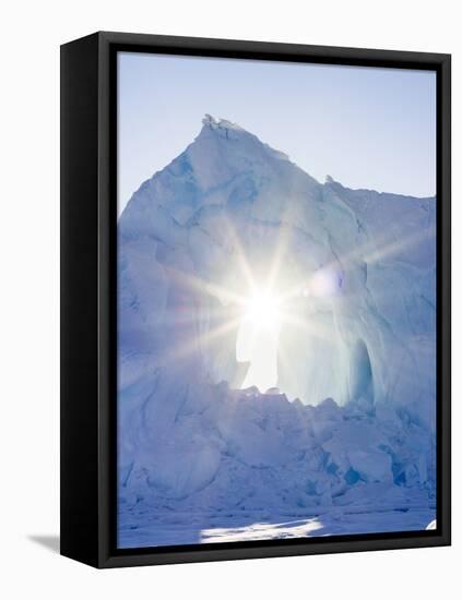 Iceberg frozen into the sea ice of the Uummannaq fjord system during winter. Greenland-Martin Zwick-Framed Premier Image Canvas