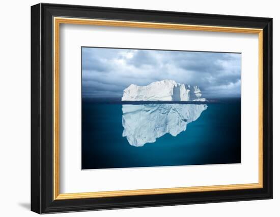 Iceberg Mostly Underwater Floating in Ocean-Oskari Porkka-Framed Photographic Print