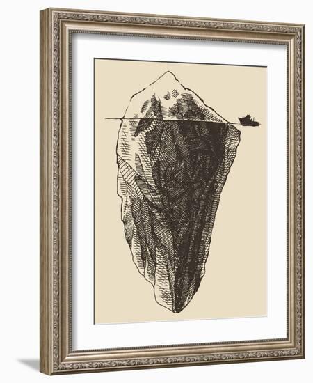 Iceberg with Icebreaker Vintage Engraved Illustration, Hand Drawn, Sketch-grop-Framed Art Print