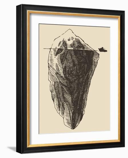 Iceberg with Icebreaker Vintage Engraved Illustration, Hand Drawn, Sketch-grop-Framed Art Print