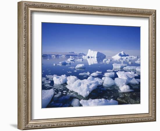 Icebergs and Brash Ice, Antarctica, Polar Regions-Geoff Renner-Framed Photographic Print