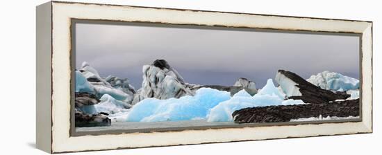 Icebergs and Volcanic Ash, Jokulsarlon Lagoon, Iceland-null-Framed Stretched Canvas