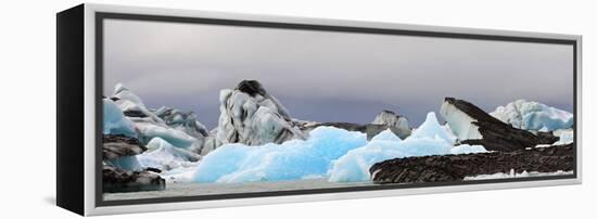 Icebergs and Volcanic Ash, Jokulsarlon Lagoon, Iceland-null-Framed Stretched Canvas