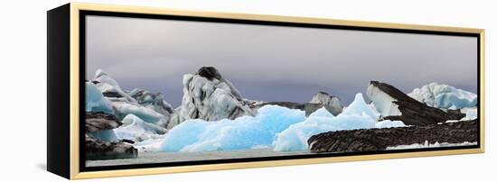 Icebergs and Volcanic Ash, Jokulsarlon Lagoon, Iceland-null-Framed Stretched Canvas