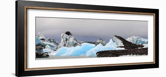 Icebergs and Volcanic Ash, Jokulsarlon Lagoon, Iceland-null-Framed Photographic Print