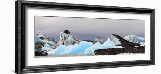 Icebergs and Volcanic Ash, Jokulsarlon Lagoon, Iceland-null-Framed Photographic Print