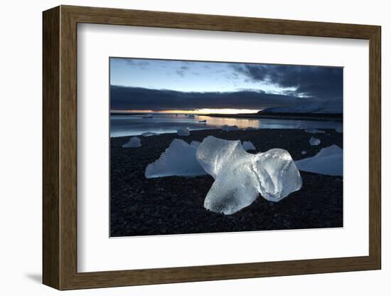 Icebergs at Sunset on Jokulsa Beach, on the Edge of the Vatnajokull National Park, South Iceland-Lee Frost-Framed Photographic Print