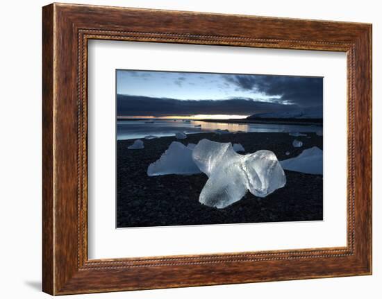 Icebergs at Sunset on Jokulsa Beach, on the Edge of the Vatnajokull National Park, South Iceland-Lee Frost-Framed Photographic Print