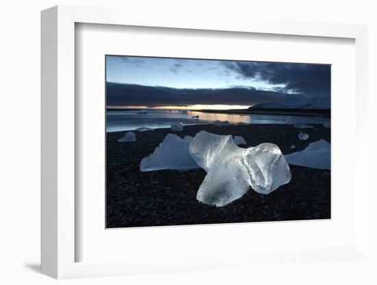 Icebergs at Sunset on Jokulsa Beach, on the Edge of the Vatnajokull National Park, South Iceland-Lee Frost-Framed Photographic Print