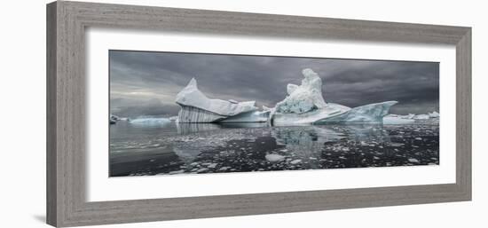 Icebergs floating in the Southern Ocean, Iceberg Graveyard, Lemaire Channel, Antarctic Peninsula...-Panoramic Images-Framed Photographic Print