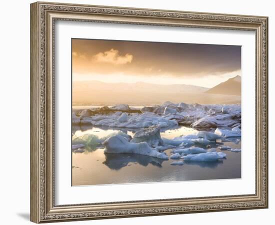 Icebergs Floating on the Jokulsarlon Glacial Lagoon at Sunset, Iceland, Polar Regions-Lee Frost-Framed Photographic Print