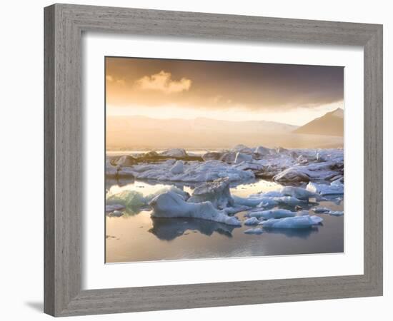 Icebergs Floating on the Jokulsarlon Glacial Lagoon at Sunset, Iceland, Polar Regions-Lee Frost-Framed Photographic Print