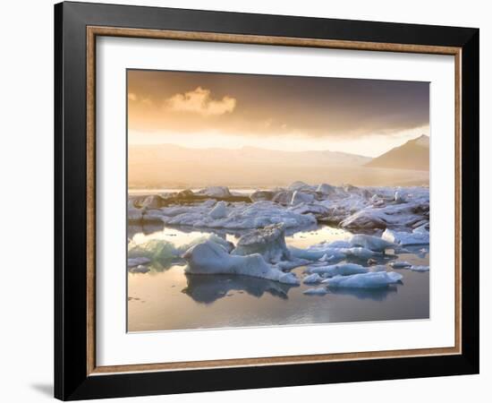 Icebergs Floating on the Jokulsarlon Glacial Lagoon at Sunset, Iceland, Polar Regions-Lee Frost-Framed Photographic Print