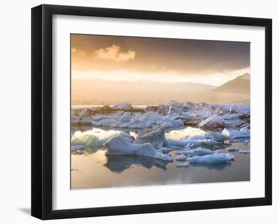 Icebergs Floating on the Jokulsarlon Glacial Lagoon at Sunset, Iceland, Polar Regions-Lee Frost-Framed Photographic Print