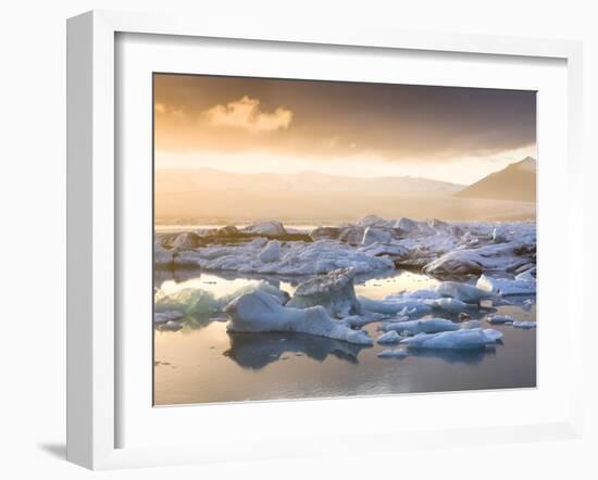 Icebergs Floating on the Jokulsarlon Glacial Lagoon at Sunset, Iceland, Polar Regions-Lee Frost-Framed Photographic Print