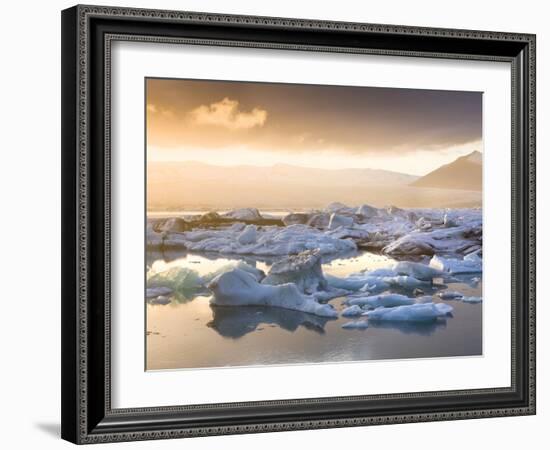 Icebergs Floating on the Jokulsarlon Glacial Lagoon at Sunset, Iceland, Polar Regions-Lee Frost-Framed Photographic Print