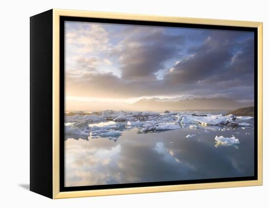 Icebergs Floating on the Jokulsarlon Glacial Lagoon at Sunset, Iceland, Polar Regions-Lee Frost-Framed Premier Image Canvas