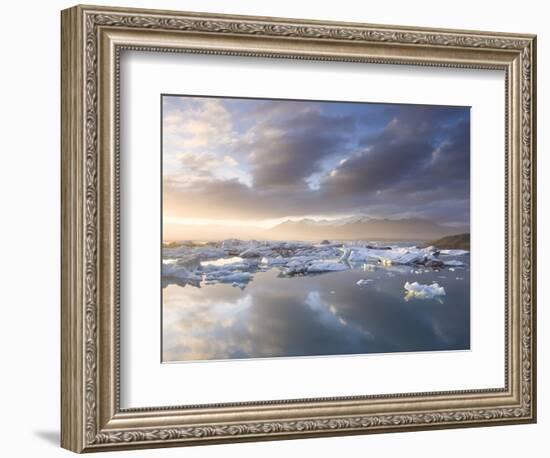 Icebergs Floating on the Jokulsarlon Glacial Lagoon at Sunset, Iceland, Polar Regions-Lee Frost-Framed Photographic Print