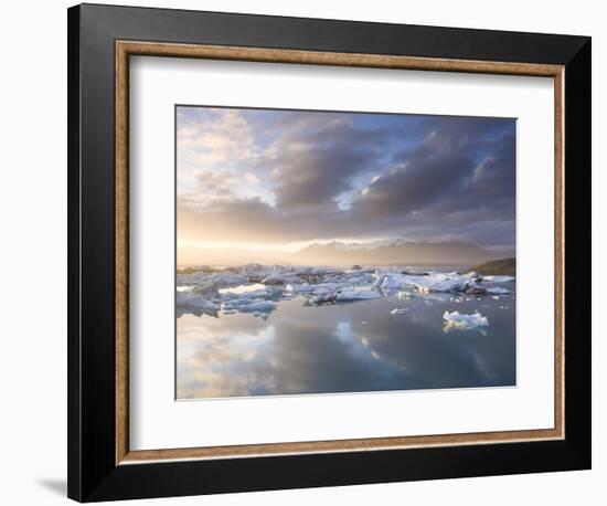 Icebergs Floating on the Jokulsarlon Glacial Lagoon at Sunset, Iceland, Polar Regions-Lee Frost-Framed Photographic Print