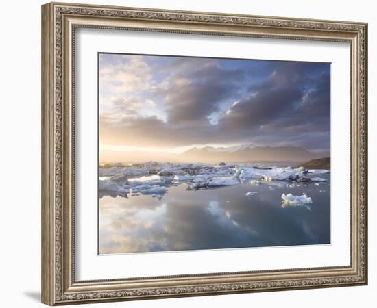 Icebergs Floating on the Jokulsarlon Glacial Lagoon at Sunset, Iceland, Polar Regions-Lee Frost-Framed Photographic Print