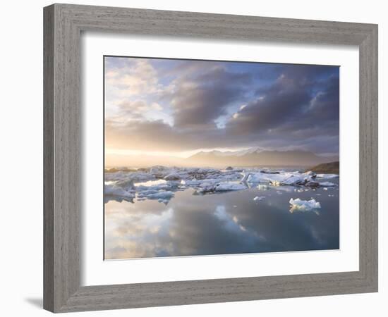 Icebergs Floating on the Jokulsarlon Glacial Lagoon at Sunset, Iceland, Polar Regions-Lee Frost-Framed Photographic Print