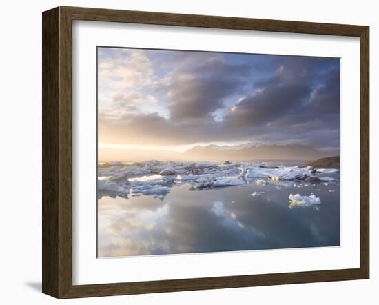 Icebergs Floating on the Jokulsarlon Glacial Lagoon at Sunset, Iceland, Polar Regions-Lee Frost-Framed Photographic Print