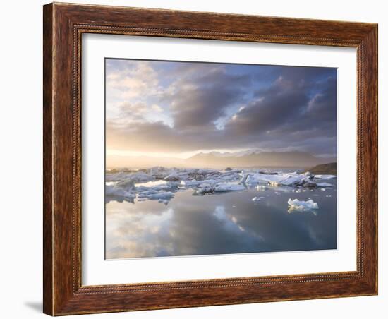 Icebergs Floating on the Jokulsarlon Glacial Lagoon at Sunset, Iceland, Polar Regions-Lee Frost-Framed Photographic Print