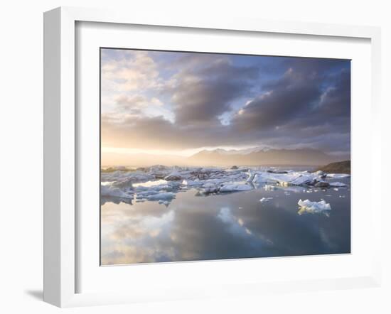 Icebergs Floating on the Jokulsarlon Glacial Lagoon at Sunset, Iceland, Polar Regions-Lee Frost-Framed Photographic Print