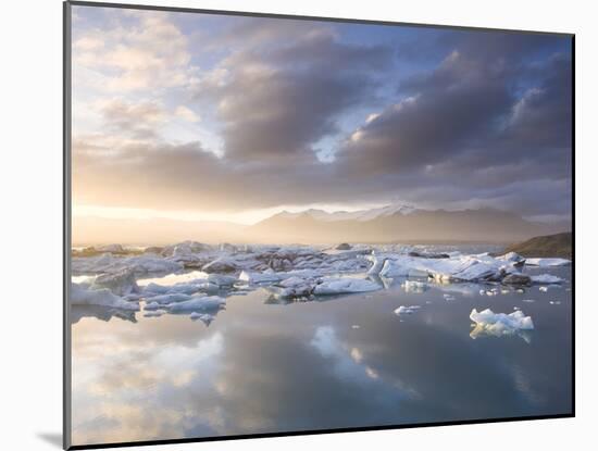 Icebergs Floating on the Jokulsarlon Glacial Lagoon at Sunset, Iceland, Polar Regions-Lee Frost-Mounted Photographic Print