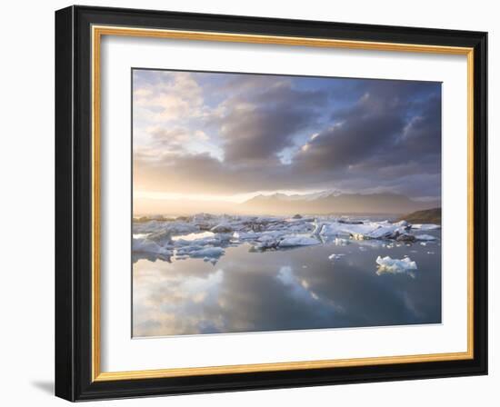 Icebergs Floating on the Jokulsarlon Glacial Lagoon at Sunset, Iceland, Polar Regions-Lee Frost-Framed Photographic Print