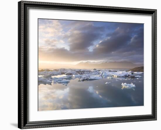Icebergs Floating on the Jokulsarlon Glacial Lagoon at Sunset, Iceland, Polar Regions-Lee Frost-Framed Photographic Print