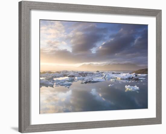 Icebergs Floating on the Jokulsarlon Glacial Lagoon at Sunset, Iceland, Polar Regions-Lee Frost-Framed Photographic Print