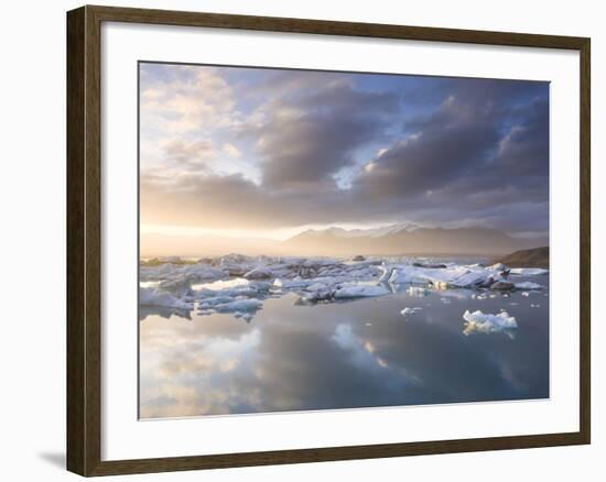 Icebergs Floating on the Jokulsarlon Glacial Lagoon at Sunset, Iceland, Polar Regions-Lee Frost-Framed Photographic Print