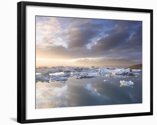 Icebergs Floating on the Jokulsarlon Glacial Lagoon at Sunset, Iceland, Polar Regions-Lee Frost-Framed Photographic Print