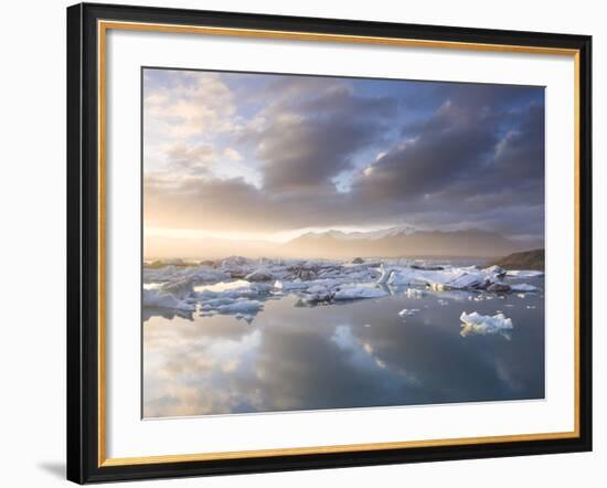 Icebergs Floating on the Jokulsarlon Glacial Lagoon at Sunset, Iceland, Polar Regions-Lee Frost-Framed Photographic Print