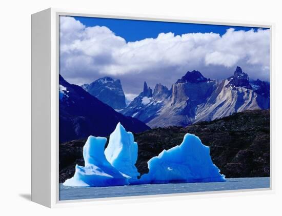 Icebergs in Lake Grey and Mountains of the Macizo Paine Massif, Patagonia, Chile-Richard I'Anson-Framed Premier Image Canvas