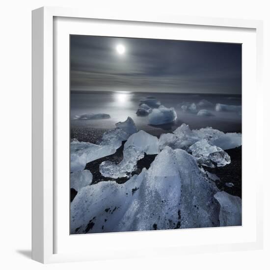 Icebergs Next to Glacial), River Lagoon Jškuls‡rlon (Lake), Moonlight, East Iceland, Iceland-Rainer Mirau-Framed Photographic Print
