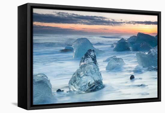 Icebergs on the Black Beach in Southern Iceland-Alex Saberi-Framed Premier Image Canvas
