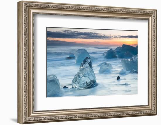 Icebergs on the Black Beach in Southern Iceland-Alex Saberi-Framed Photographic Print