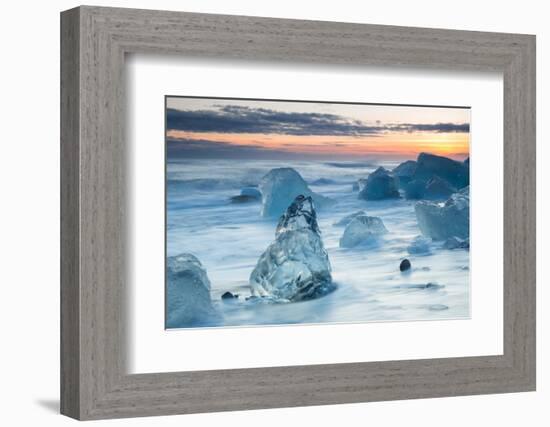 Icebergs on the Black Beach in Southern Iceland-Alex Saberi-Framed Photographic Print